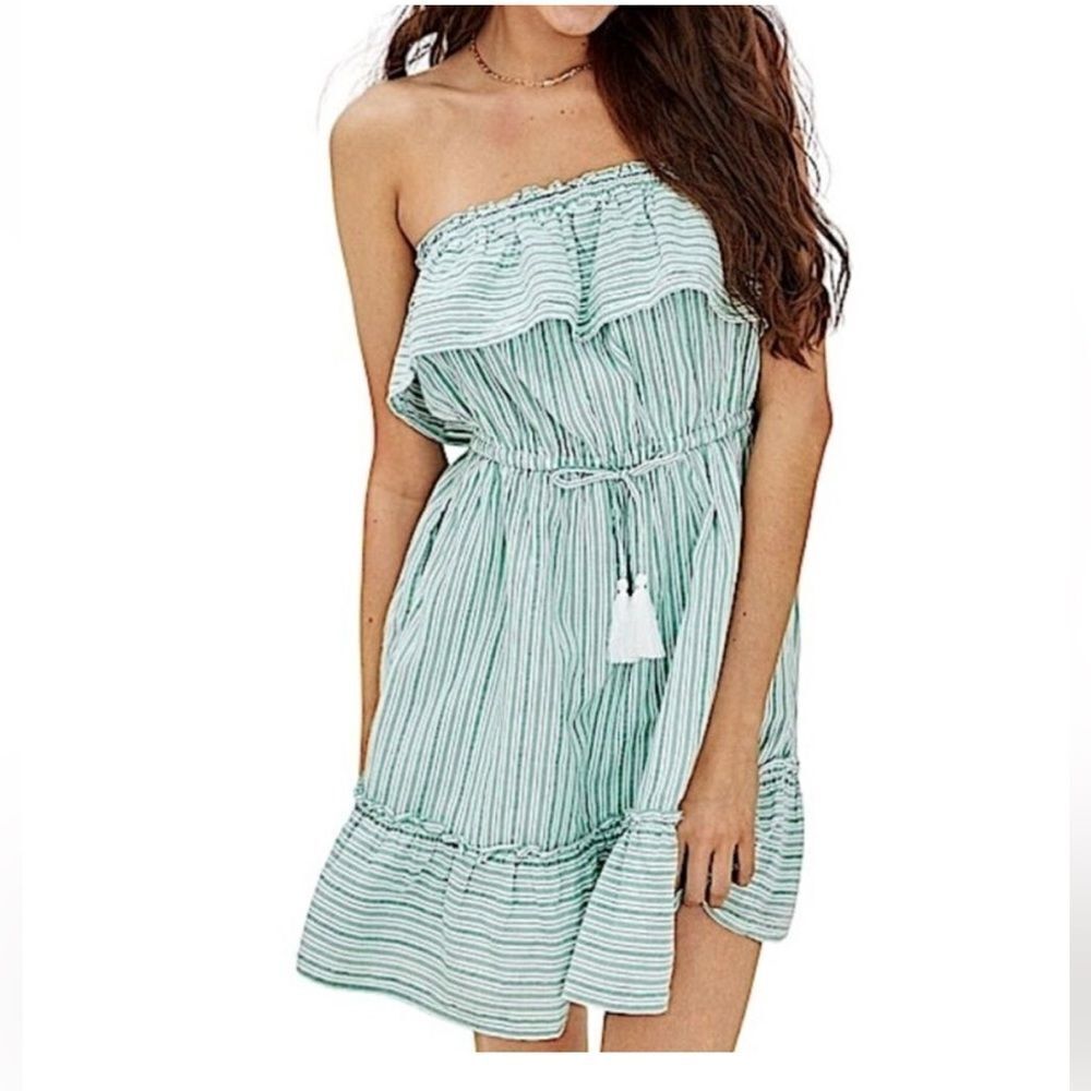 American Eagle Striped Green Ruffle Dress L